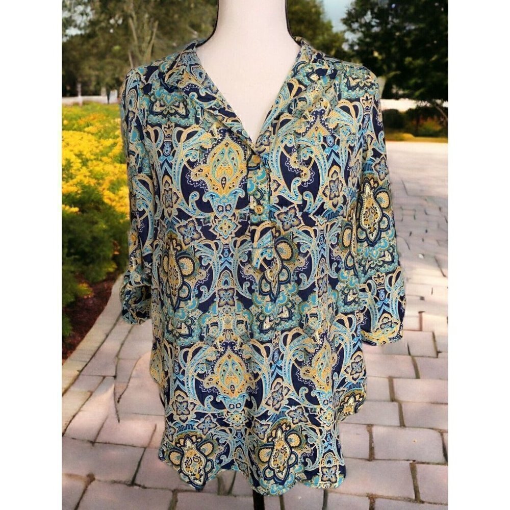 Love Tree Womens Tunic Blouse Size S Multi Colored Paisley Boho Print